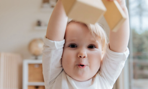 Toddler playing with toys