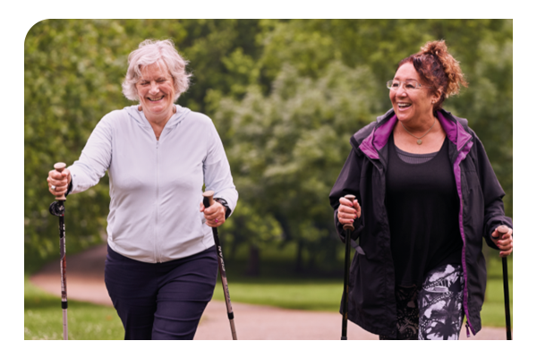 Two older women walking