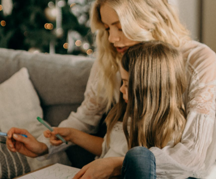 Mother and daughter researching