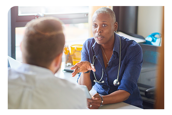 Doctor using the resource hub to talk to patient