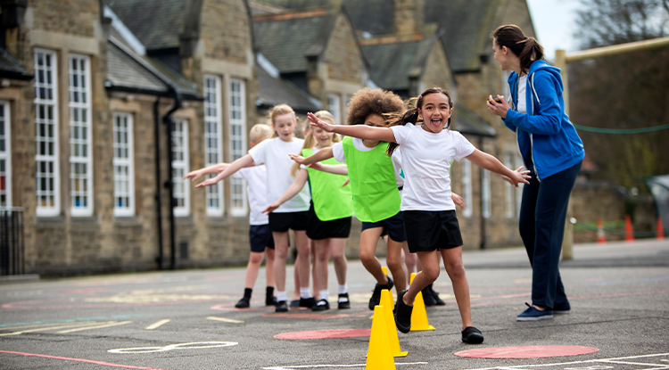 kids doing drills on school playground