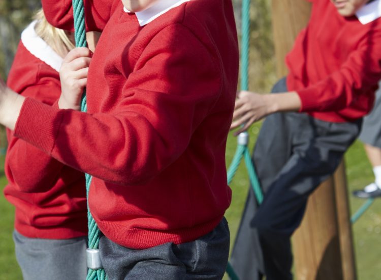 Elementary School Pupils On Climbing Equipment boy playing on the playground