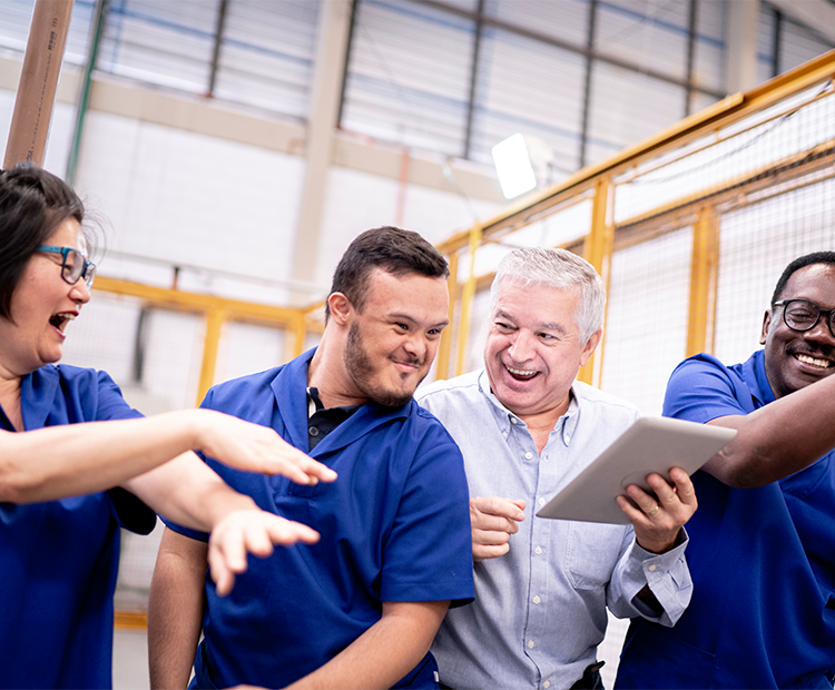 happy dancing colleagues