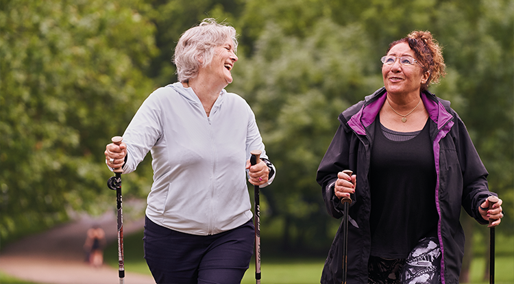 two older ladies nordic walking