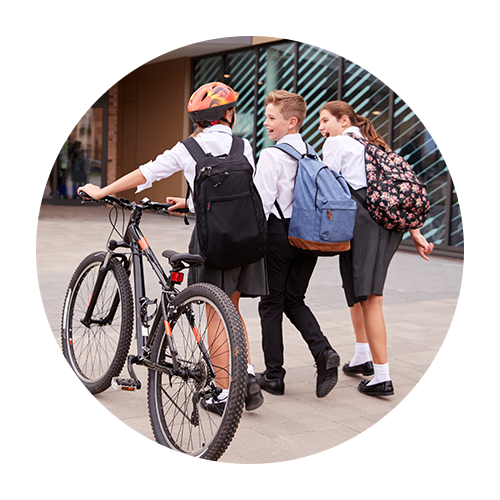 Young people walking and cycling into school